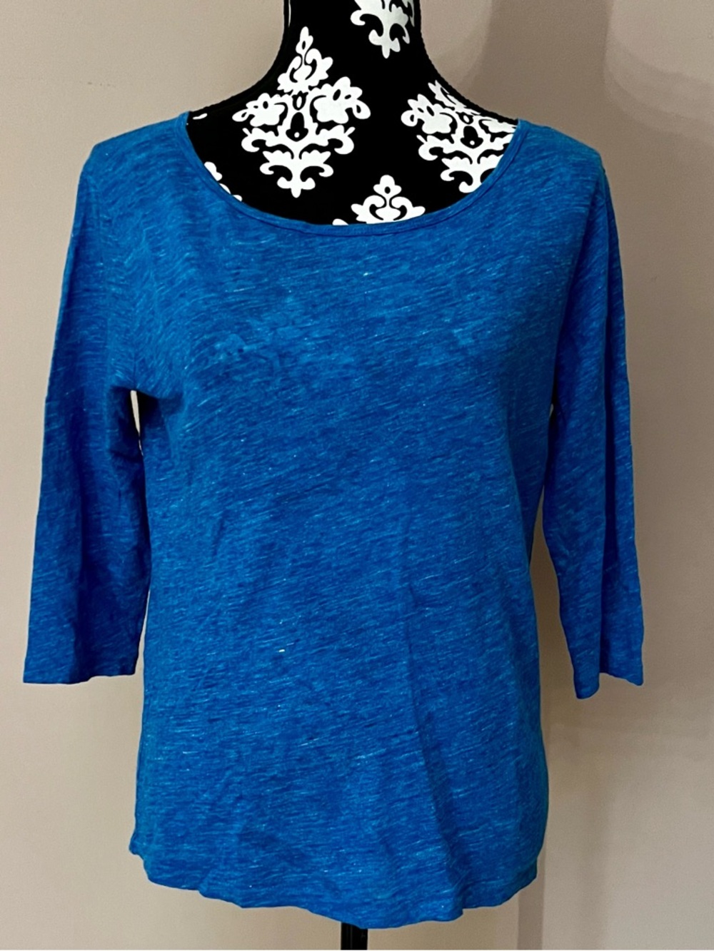 J.CREW 100% Linen 3/4 Sleeve Heathered Cobalt Blue Relaxed Top